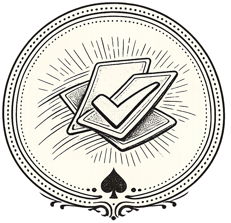 Decorative emblem with playing card symbols on a white background